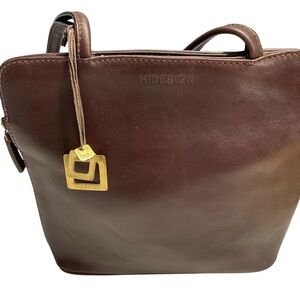 VTG Hidesign Chocolate Brown Leather Side Zip Double Snap Top Purse Handbag